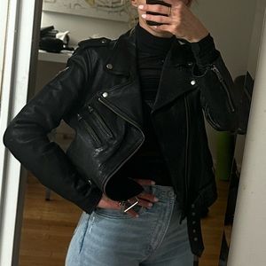 Warm real leather moto jacket